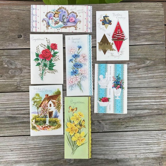 7 Vintage Kitshy Cards New Random Assortment Antique - Picture 1 of 9